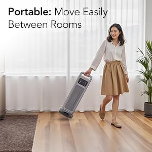 Comfort Zone Oscillating Digital Tower Heater with Remote Control for Indoor Use, Adjustable Thermostat, Timer, Overheat Protection, Tip-Over Switch, Ideal for Home, Bedroom, & Office, HT1206-GRY