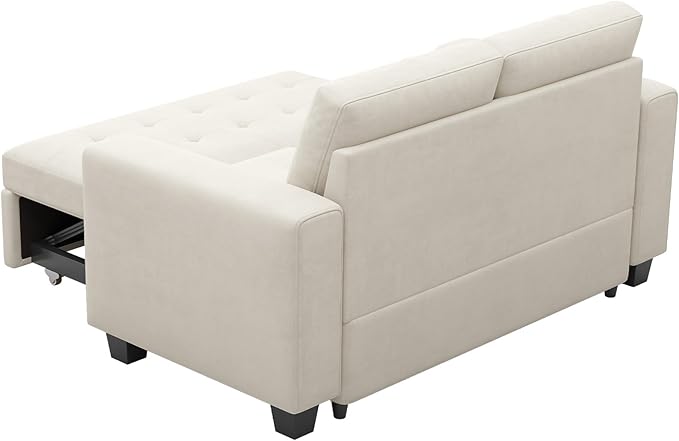Belffin Modular Sectional Sleeper Sofa with Pull Out Couch Bed Modular Sleeper Loveseat Sectional Sofa Velvet Fabric for Living Room Apartment Beige