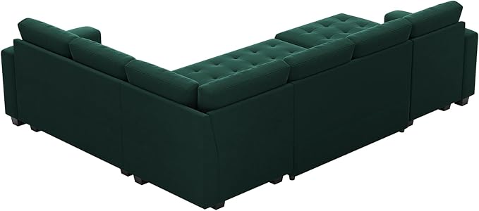 Belffin Modular Sectional Sleeper Sofa with Pull Out Bed U Shaped Sectional Sofa Couch with Storage Ottoman Velvet Covertible 7-Seater Sofa for Living Room Green