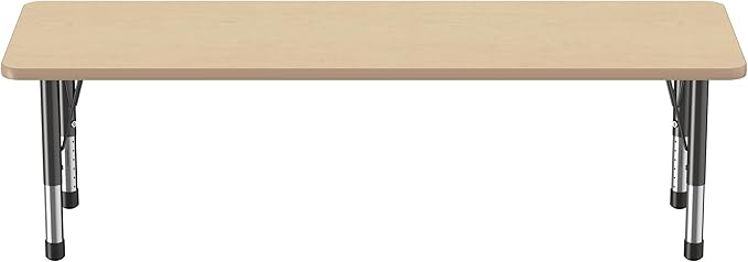 FDP Rectangle Activity School and Classroom Kids Table (24 x 72 inch), Chunky Toddler Legs, Adjustable Table Height 15-24 inches - Maple Top and Maple Edge