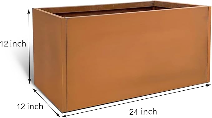 Corten Steel Planter Box Metal Outdoor Large Rectangular Rustic Durable Antique Detached for Commercial Residential Patio Deck and Backyard 24" x 12" x 12"