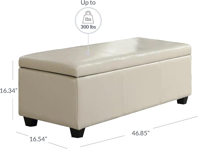 BELLEZE 47 Inch Storage Ottoman, Faux Leather Storage Bench Bedroom Bench with Safety Close Hinge, Ottoman with Storage for Living Room, Entryway, Hallway, Foot Rest, Support 300lbs - Cream