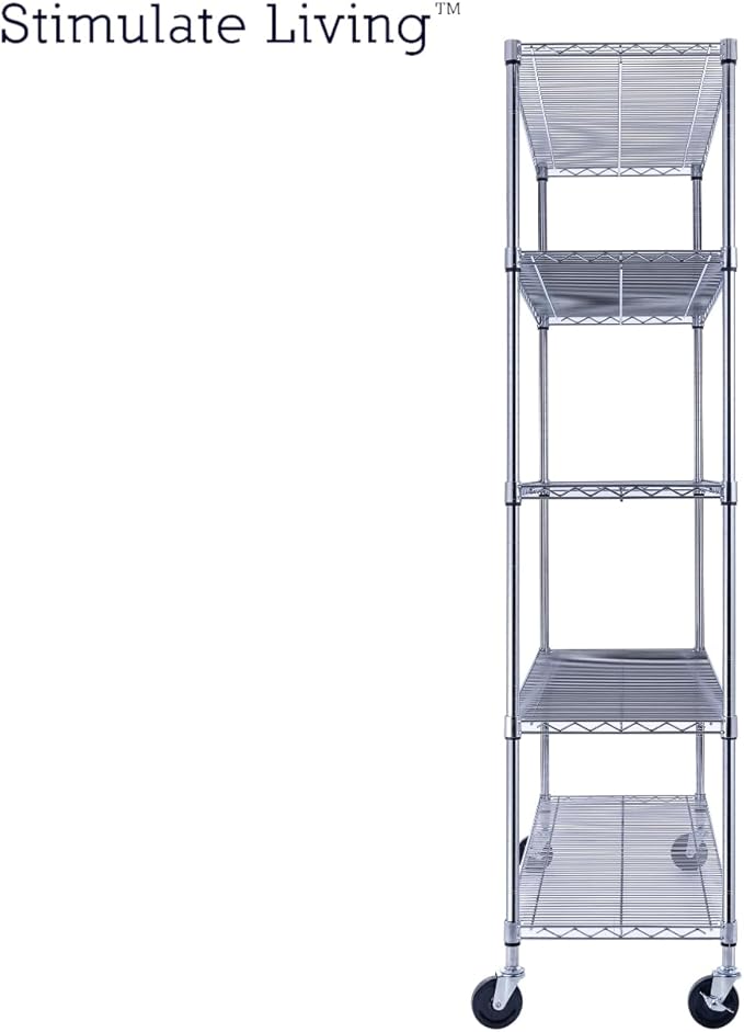 48"x18"x72" PRIME HEAVY DUTY Chrome 5-Tier Wire Shelving NSF 4000 LBS MAX Capacity Storage Rack for Commercial, School, Home, Garage, Warehouse, Industrial, and Hospital Uses (with Wheels)