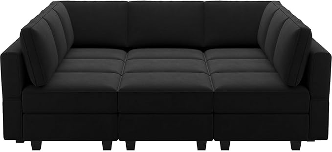 Belffin Modular Sectional Sofa with Ottomans Velvet Reversible Sleeper Chaise Bed Storage Seat Black