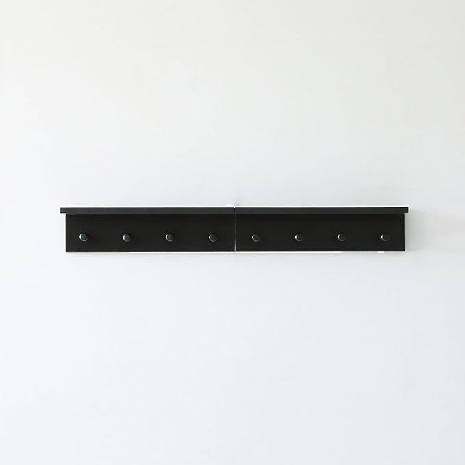 Entrance Coat Rack ,Coat Hooks, Wall-Mounted Wooden Hook Rack, Wall-Mounted Shelves are Very Suitable (Black Finish-2)