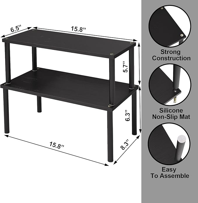 Cabinet Organizer Shelf(Set of 2),Kitchen Counter Shelves,Bamboo Spice Rack Countertop and Cabinet,Stackable Expandable,Large(Black)