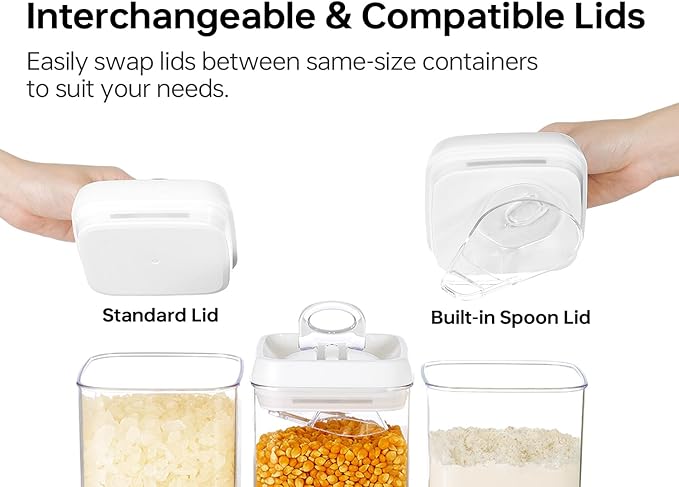 Felli Flip Tite Food Storage Container with Scoop & Lid 5" LARGE Airtight Ring Top, Acrylic Canister Jar for Sugar Flour Baking Powder Protein Rice Pasta Kitchen Organizer Gift Set (10pk, Variety)