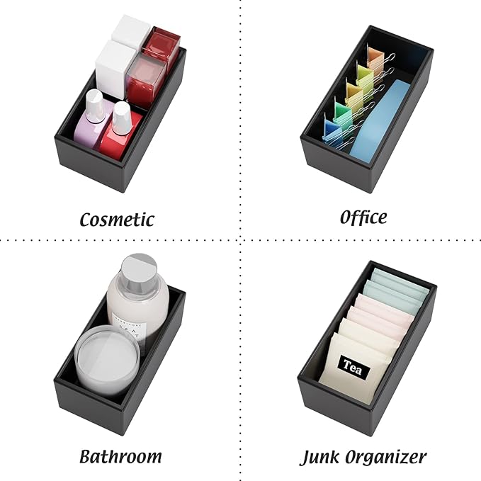 Black Bamboo Drawer Organizer - Silverware&Utensil Holder Organizer for Kitchen Drawers, Multi-Use Drawer Dividers Boxes for Bathroom Counter,Cabinet, Garage, Office Desk, Makeup, Jewelry (6"3"2.5")