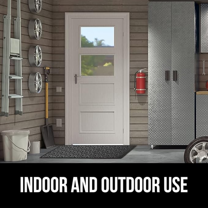 GORILLA GRIP 100% Waterproof All-Season WeatherMax Doormat 35x23, US Designed Natural Rubber, Stain and Fade Resistant, Low Profile Indoor Outdoor Door Mats, Easy Clean Patio Mat, Slate Geometric