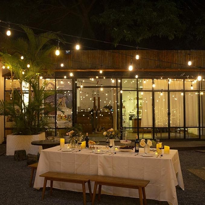 120 FT Outdoor String Lights LED Waterproof with 40 Shatterproof Plastic Warm Edison Bulbs String Bistro Lights for Patio Gazebo Pergola Market