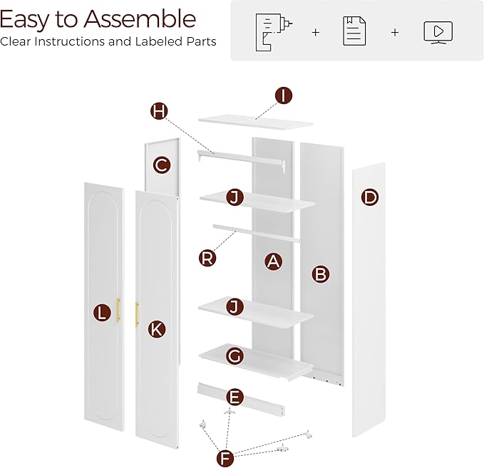 71" White Wardrobe Closet with 2 Doors, Metal Armoire Wardrobe Cabinet with Hanging Rod and Adjustable Shelves, Clothing Storage Cabinets for Bedroom, Laundry Room, Home Office
