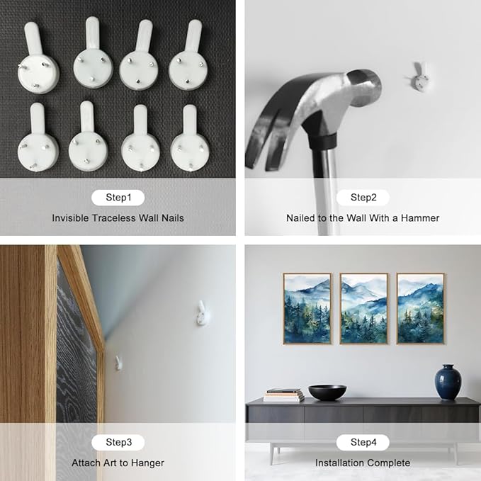 Celestdeco Blue Ridge Mountains Forest Framed Canvas Wall Art Set, Natural Landscape Wall Decor, Green Pine Trees Wall Painting, Woodland Artworks for Living Room, Bedroom, Dining Room - 24"x36"x3