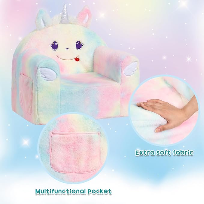ALIMORDEN Animal Series Kid's Chair, Ultra-Soft Comfy Foam Filled Toddler Sofa Chair, Cute Animal-Shaped Design Toddler Couch, Lightweight Birthday for Baby Boys & Girls (Unicorn)