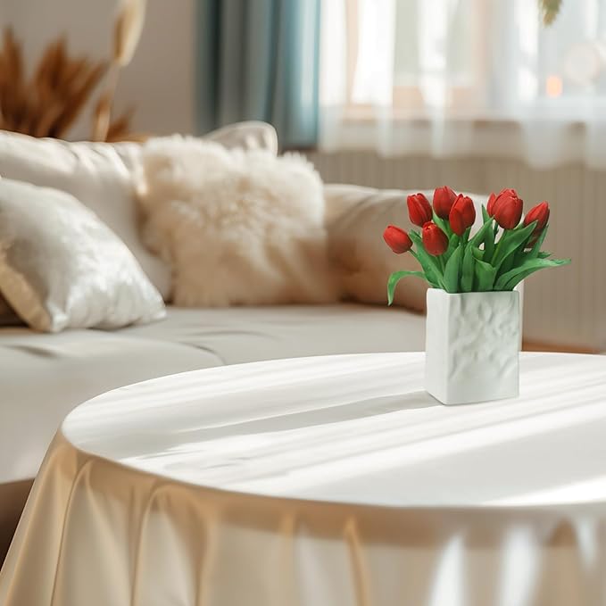 15pcs Artificial Tulips Flowers, Fake Tulips Real Touch, Faux Latex Bouquets, for Party Wedding Home Room Decoration (Red)