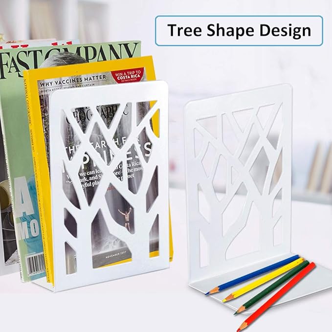 Book Ends, Bookends, Bookends for Shelves, Bookend, Book Ends for Heavy Books, White Metal Book Shelf Holder Home Decorative, Book Stoppers for Shelves, Bookend Supports 6 Pair