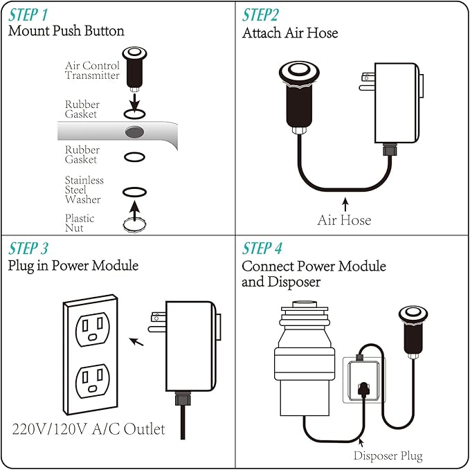 BESTILL Garbage Disposal Air Switch Kit-UL Listed, Cordless Sink Top Switch Button for Waste Disposer, 3.6" Long Push Button with Brass Cover, Oil Rubbed Bronze, Compatible with all Garbage Disposals
