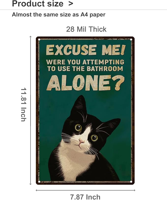 ALKB Funny Tuxedo Cat Metal Signs Black Cat Metal Poster Tuxedo Cat Lover Gift Vintage Bathroom Wall Decor 8 x 12 Inch