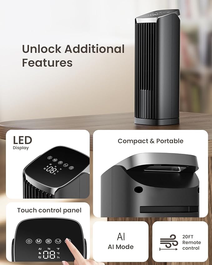 Fan for Bedroom, 13" Tower Fan with Remote, 4 Modes 4 Speeds Max 24ft/s, 70° Oscillating Desk Fan, 12H Timer Portable Fans, Cooling Fans for Office, Home