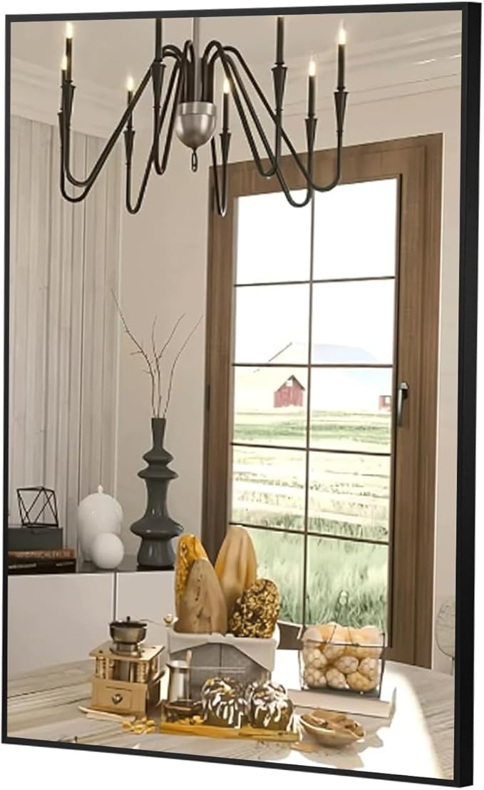 FARMER 20x30 Inch Black Bathroom Mirror, Rectangle Wall Mounted Mirror, Vanity Mirror, Brushed Square Mirror, Framed Bathroom Mirror for Bedrooms, Entryways, Living Rooms, Horizontal/Vertical