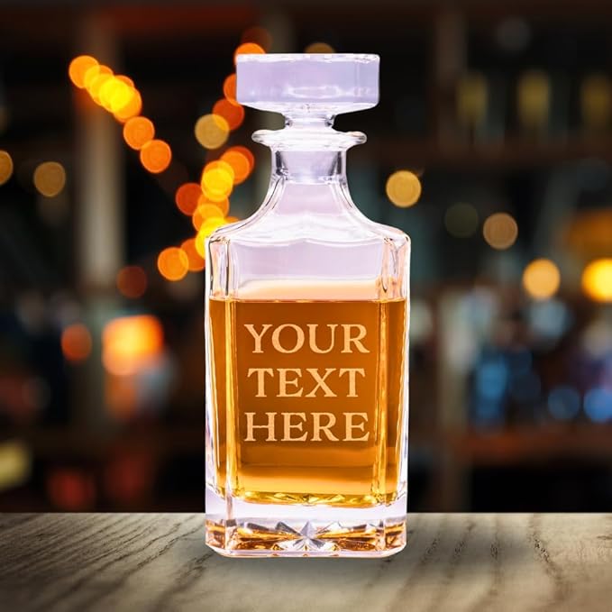 Gifts Inscribed Custom Text Whiskey Decanter Bottle (750 ml) - Personalized Font Glass Liquor Decanter Set - Customized Glassware - Engraved Whisky Glassware Gift for Wedding Anniversary Birthday Dad