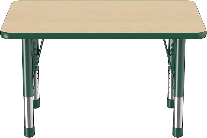 Factory Direct Partners FDP Rectangle Activity School and Classroom Kids Table (24 x 36 inch), Chunky Toddler Leg, Adjustable Height 15-24 inches - Maple Top and Green Edge