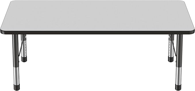 FDP Rectangle Activity School and Classroom Kids Table (36 x 60 inch), Toddler Leg, Adjustable Height 15-24 inches - Gray Top and Black Edge