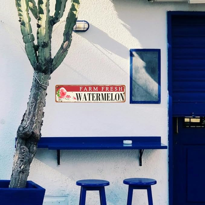 Farm Fresh Watermelon Sign Watermelon Decor Vintage Metal Tin Sign Farmers Market Decor Farm Fresh Watermelon Locally Grown Signs For Home Kitchen Cave Garage Bar Art Plaque Wall Decoration 4x16 Inches