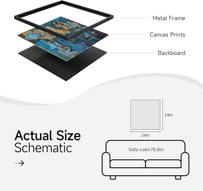 Framed Blue Modern Abstract Wall Art, Large Canvas Paintings Artwork for Walls, Minimalist Art Prints Pictures for Living Room, Hallway, Bedroom, Office, Bathroom Wall Decor -24x24 Inch