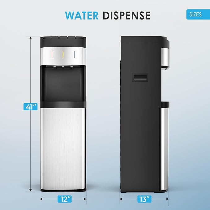Euhomy Bottom Loading Water Cooler for 5 Gallons, 3 Temperature Settings-Cold/Hot/Warm, Child Safety Lock, Water Dispenser for Apartments, Schools, Companies, Black+Sliver