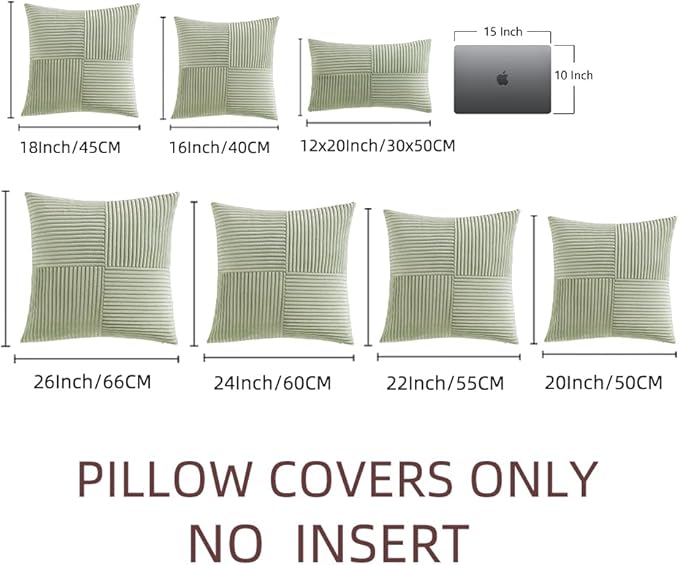 Fancy Homi 2 Packs Sage Green Lumbar Decorative Throw Pillow Covers 12x20 Inch for Living Room Couch Bed, Rustic Farmhouse Boho Home Decor, Soft Striped Corduroy Rectangle Accent Cushion Case 30x50 cm