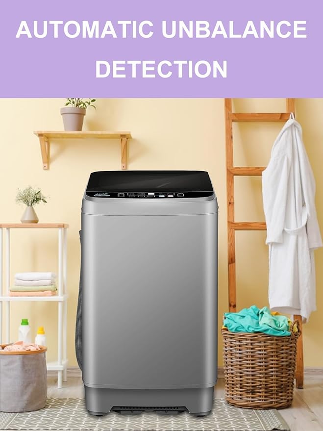 Full-Automatic Washing Machine 25 lbs Portable Washer 10 Wash Program & 8 Water Level with LED Display,Drain Pump, Ideal for Apartments, RV, Camping, Grey
