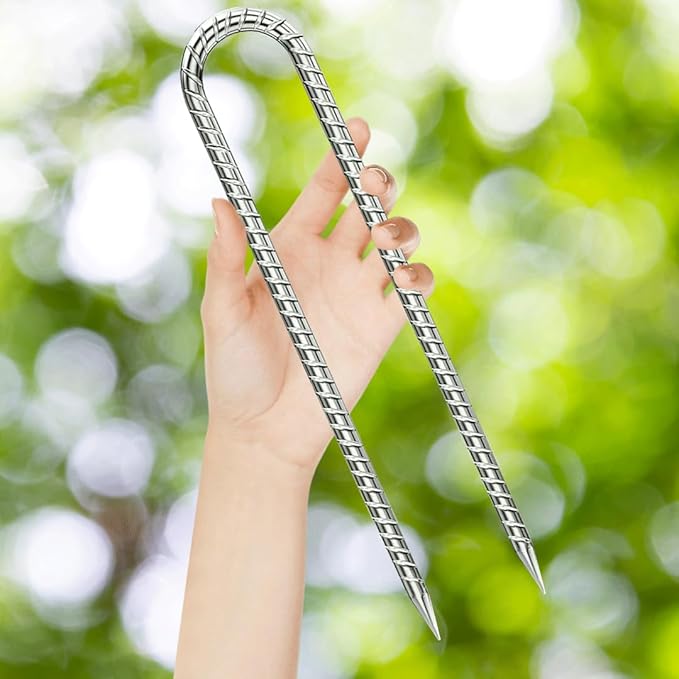 Ground-Stakes-Heavy-Duty-12 inch, U-Hook Rebar Stakes Galvanized Anti-Rust 6pcs Garden Stakes Metal Ground Anchors for Garden Dog Fence Chicken Coop Tent Trampoline Accessories Deer Fence