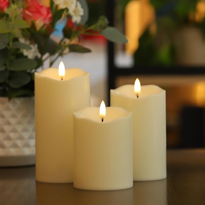 Flickering Flameless Candles with Remote, Most Realistic Battery Operated Candles, Set of 3 LED Candles with Timer for Home Wedding Halloween Christmas Decoration