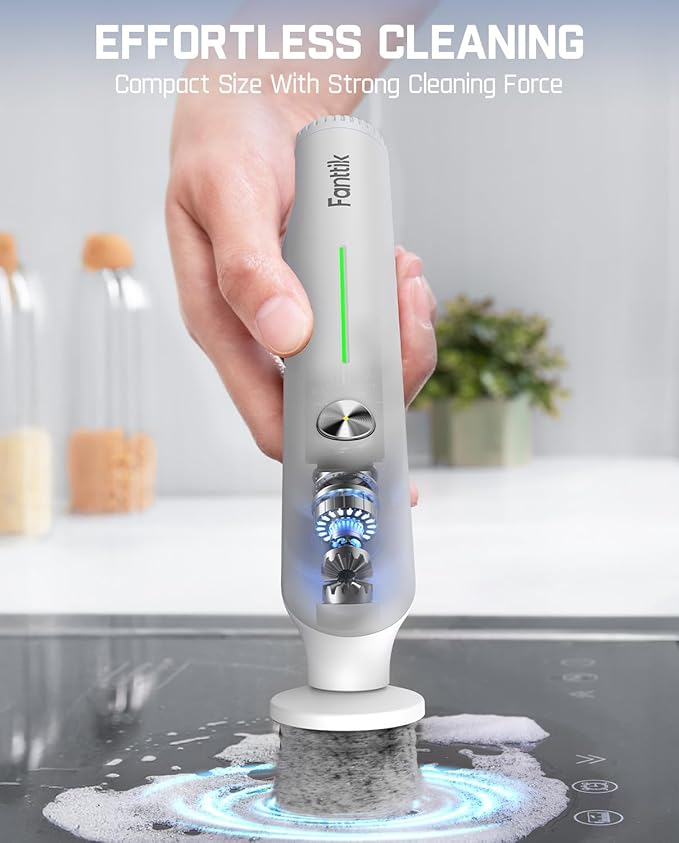 Fanttik G9 Nano Electric Spin Scrubber, Cordless Power Grout Brush, Type-C Fast Charging with LED Power Display, IPX7 Waterproof, 8 Replaceable Heads for Cleaning Grout, Corners, Crevices - White