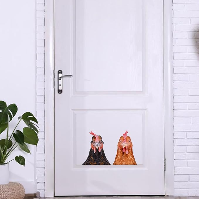 Funny Chicken Wall Stickers Peel and Stick - 2 Hens Heads Window Stickers Decor - Funny Wall Decals Removable for Farmhouse Kitchen Bedroom Door Refrigerator Car