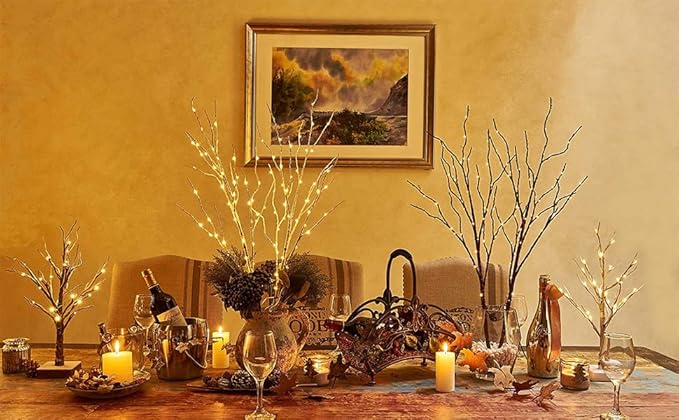 Birchlitland Lighted Brown Branches 32IN 100 LED with Timer Battery Operated, Artificial Tree Branch with Warm,Willow Branch Lights for Home Bedroom Fireplace Christmas Holiday Decoration