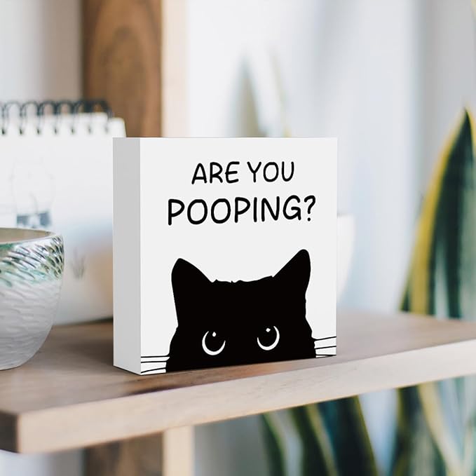 Funny Bathroom Decor Are You Pooping Cat Sign Funny Bathroom Toilet Table Decoration Funny Cat Gifts Bathroom Wall Decor Cat Gifts for Women Gifts for Cat Lovers, Funny Bathroom Wooden Box Sign Decor