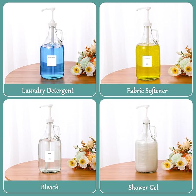 Glass Laundry Detergent Dispenser with Pump, 64OZ Liquid Laundry Soap Dispenser, Fabric Softener Dispenser Bottle for Laundry Room Organization and Storage, 1 Pack