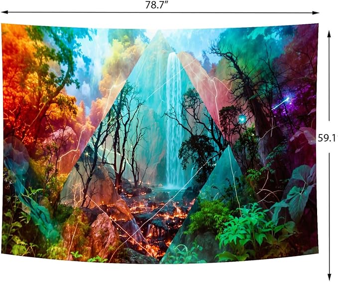 Delur Forest Tapestry Waterfall Mountain Rainforest Sunset Nature Tree Tapestry Wall Hanging Scenic Tropical Landscape Natural Sunrise Headboard for Bedroom Living Room Home Decor (59.1" x 78.7")