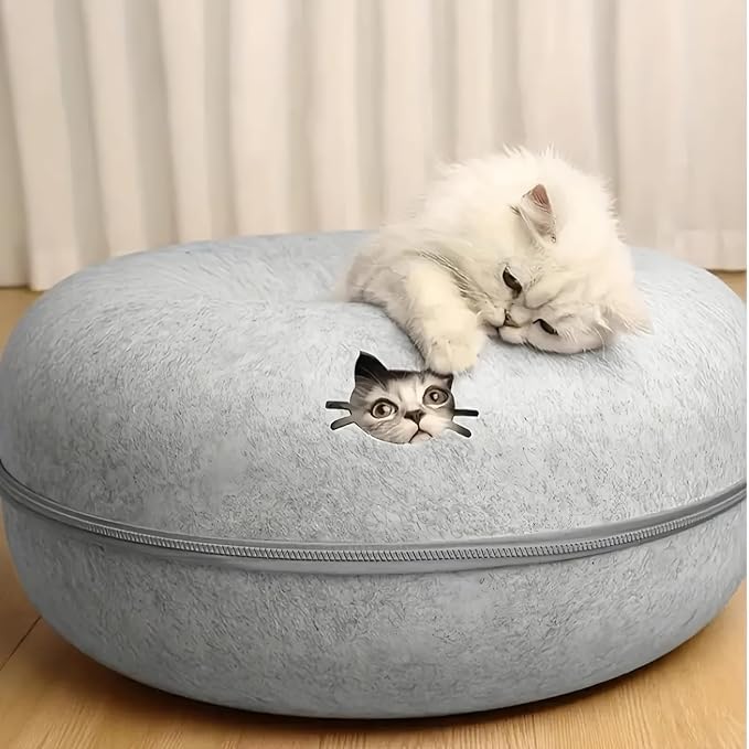 Donut Cat Tunnel Bed Peekaboo Cat Cave for Large Cats Up to 30 Lbs, Kitty Interactive Playing Tent House for Multiple Cats,Detachable,Scratch Resistant (Light Gray, Medium - 20 Inch Diameter)