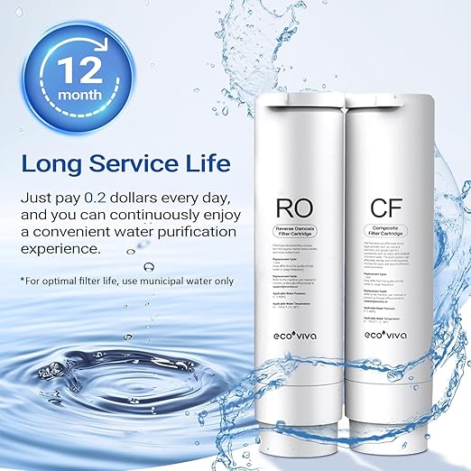 Ecoviva Countertop Reverse Osmosis System RO Water Filter, 5-Stage Filtration, Real-time TDS Monitor, 3:1 Pure to Drain, No Installation Portable Water Purifier-Black