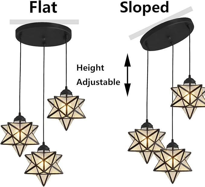 Farmhouse Glam Chandelier with Glass Star Pendants Light Fixture Elegant Ceiling Hanging Lights Included Warm Light Bulbs Black