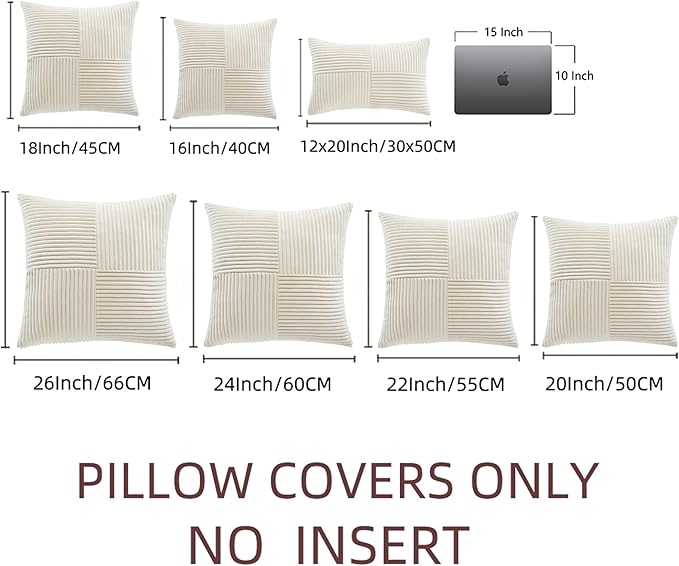 Fancy Homi 2 Packs Cream Euro Decorative Throw Pillow Covers 26x26 Inch for Living Room Couch Bed, Rustic Farmhouse Boho Home Decor, Soft Corss Corduroy Patchwork Textured Square Cushion Case 66x66 cm