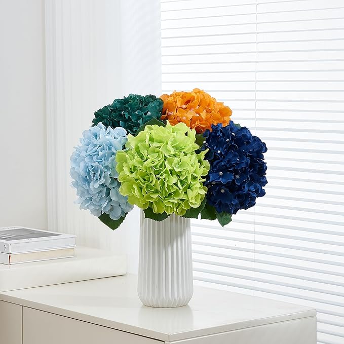 8Pcs Burgundy Fake Flowers Silk Hydrangea Artificial Flowers Bouquets Faux Hydrangea Stems for Home Table Centerpieces Wedding Party Decoration