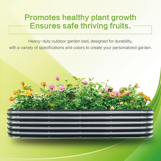 Gardmax Galvanized Raised Garden Bed, Lightweight Planter Boxes Outdoor with Easy Assembly, Large Garden Bed for Vegetables, Fruits, Flower Dark Grey 8FT