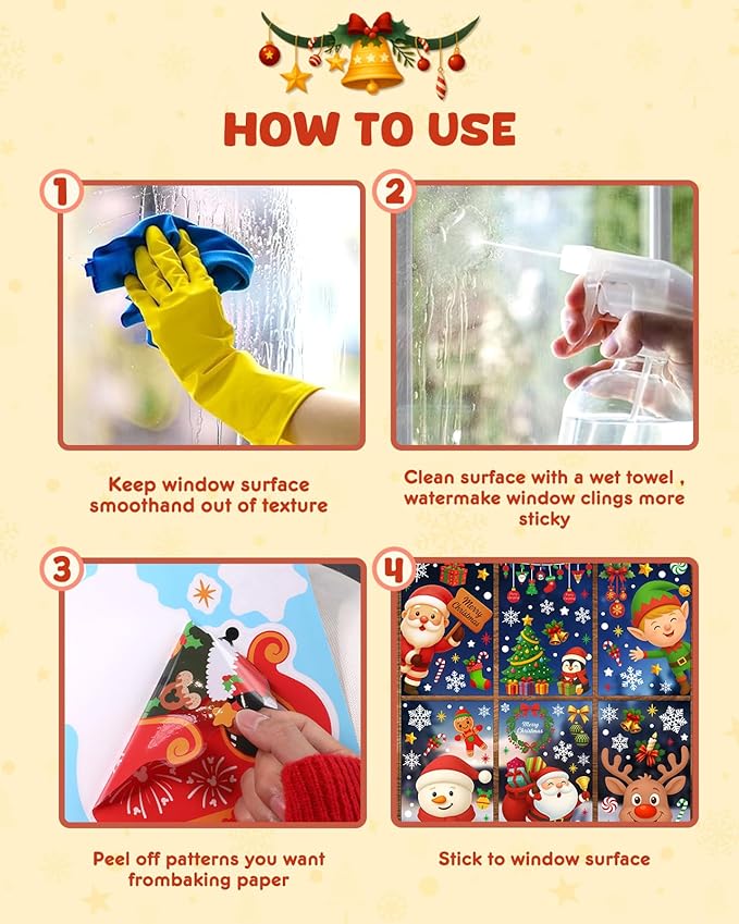 Christmas Window Clings - 9 Sheets 162 Pcs Cute Xmas Decorations for Winter Holiday Home Party Santa Reindeer Snowman Gingerbread Snowflake Stickers for Glass Double-Sided Static Window Decals