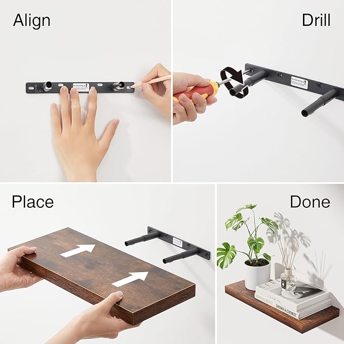 BAYKA Bathroom Floating Shelves for Wall โ Bathroom Shelf Over Toilet Farmhouse Rustic Wood for Bedroom, Kitchen, or Living Room Decor โ Rustic Brown, Set of 3, Sturdy Storage with 22lb Capacity