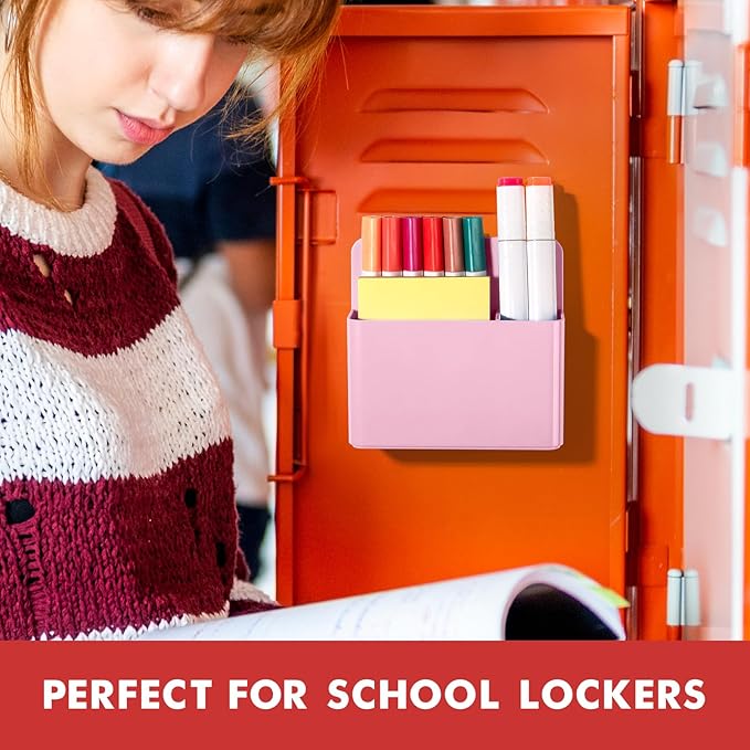 BEYGORM 2 Pack Plastics Magnetic Pen Holder for Refrigerator, Dry Erase Marker Holder for Whiteboard,Magnet School Locker Organizer Accessories, Pencil Cup, Pen Caddy, Classroom Organization(Pink)