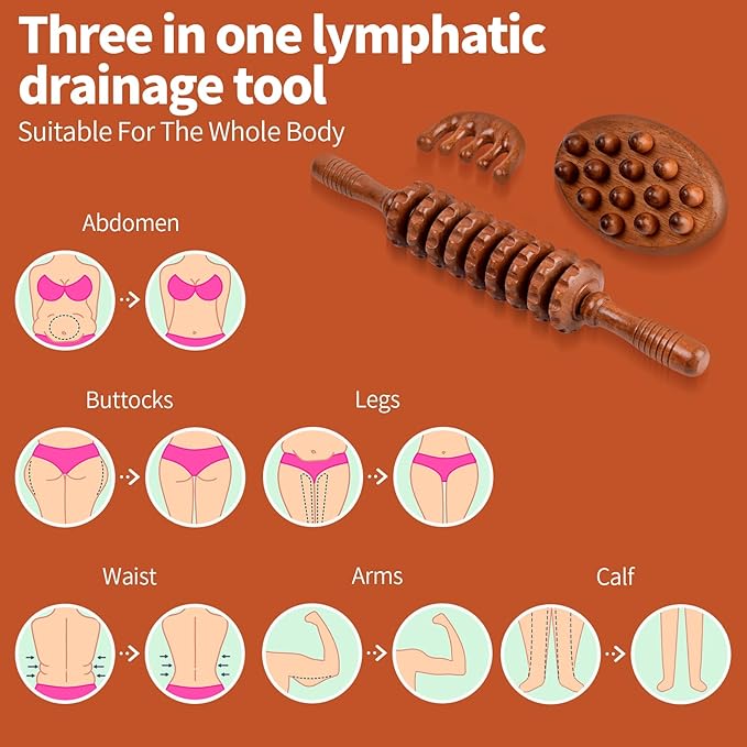 3-in-1 Wood Therapy Massage Tools Wooden Lymphatic Drainage Massager Maderoterapia Kit, Anti Cellulite Complete Body Sculpting Tools for Muscle Pain Relief, Body Contouring and Shaping