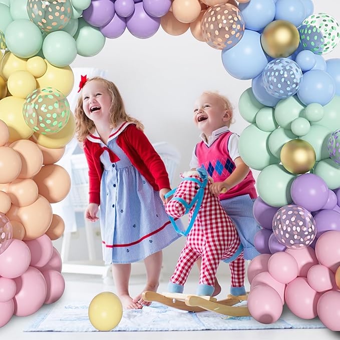 Amandir 164PCS Pastel Balloon Garland Kit, Rainbow Easter Unicorn Balloon Arch, Colorful Gold Confetti Balloons for Pastel Easter Baby Shower Wedding Ice Cream Mermaid Party Decorations Supplies